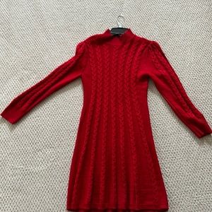 Red knit long sleeve  knee length sweater dress like new condition